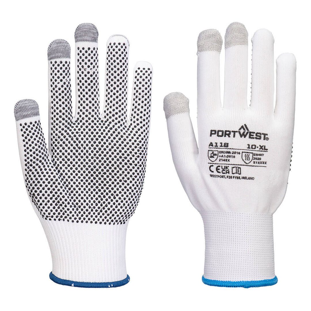 Mănușă pentru ecran tactil cu puncte din PVC Grip 13 (Pk12) - Alb/Gri