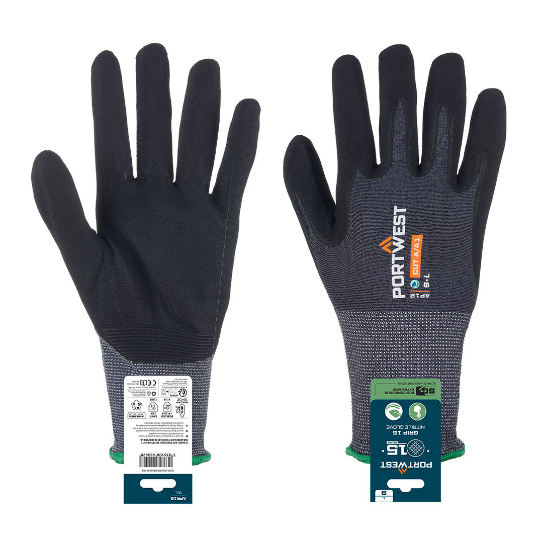 Mănuși de nitril SG Grip 15 (cu amănuntul) - Gri/Negru