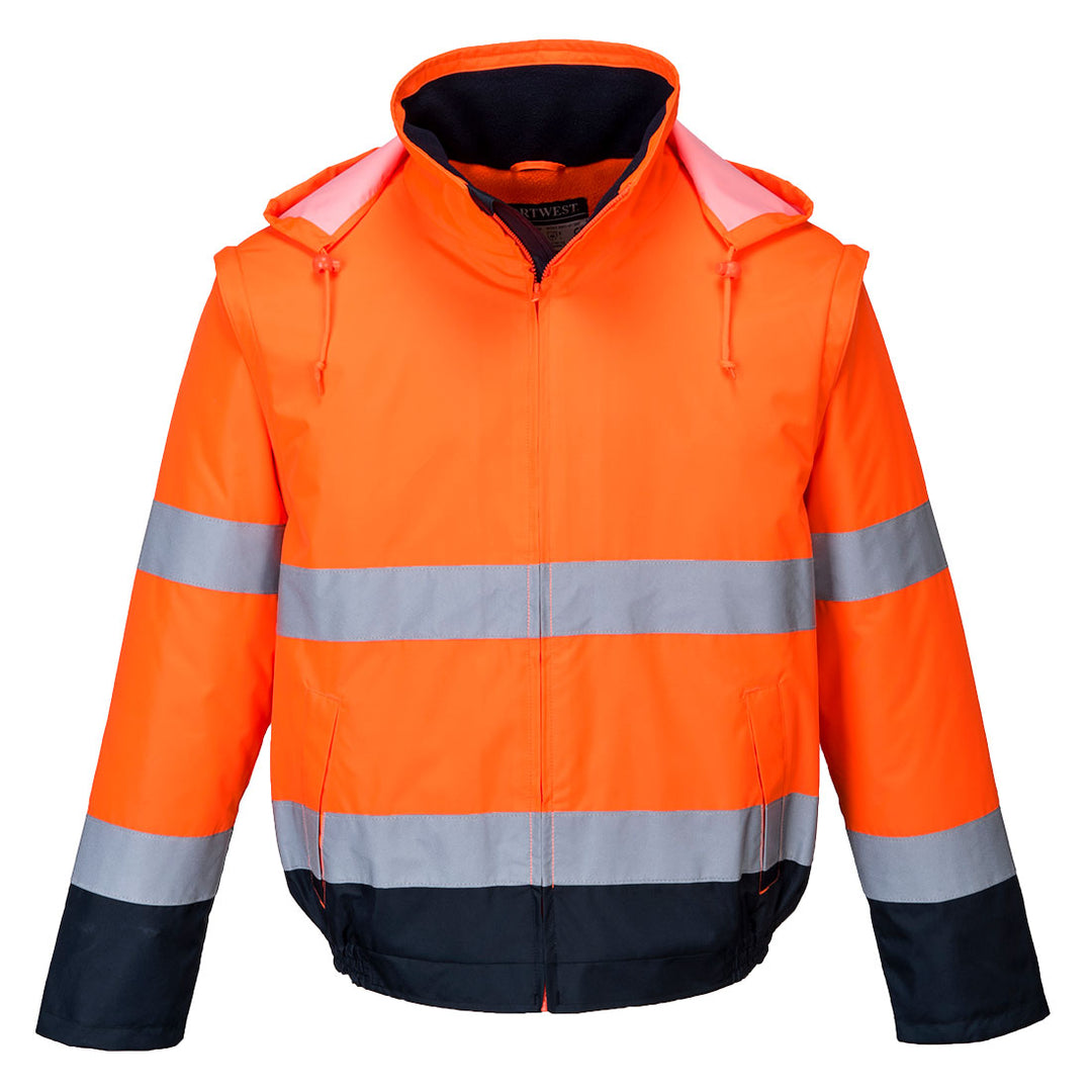 Jachetă bomber Hi-Vis 2 în 1, Contrast Essential Lite Bomber - Portocaliu/Navy