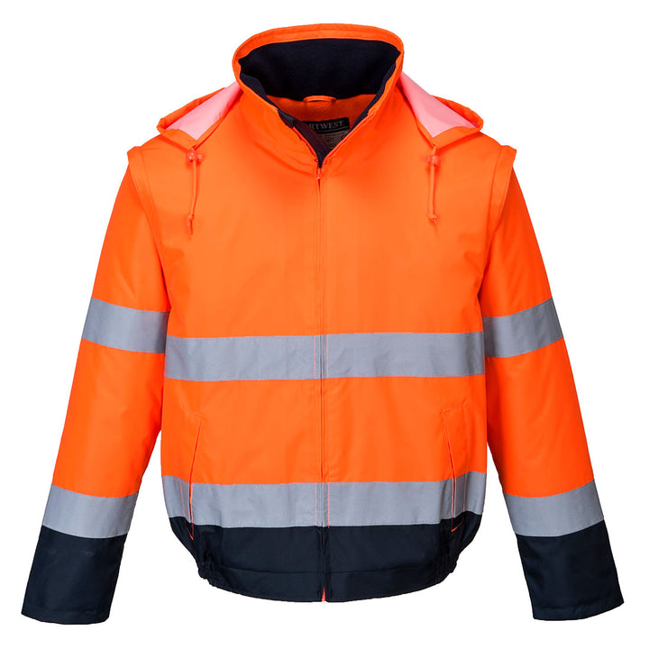 Jachetă bomber Hi-Vis 2 în 1, Contrast Essential Lite Bomber - Portocaliu/Navy