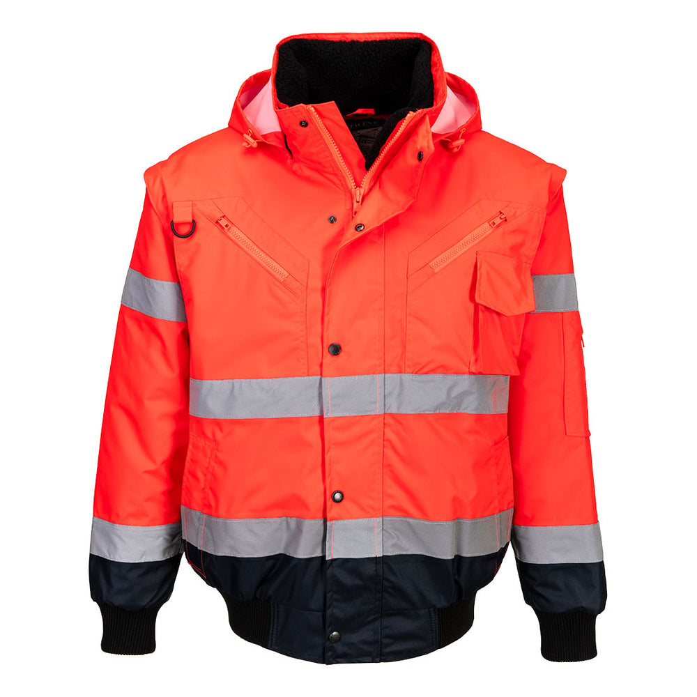 Jachetă Bomber 3 în 1 cu contrast Hi-Vis - Rosu/Navy