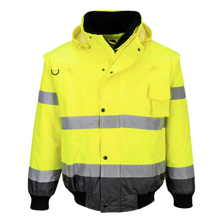 Jachetă Bomber 3 în 1 cu contrast Hi-Vis - Galben/Gri