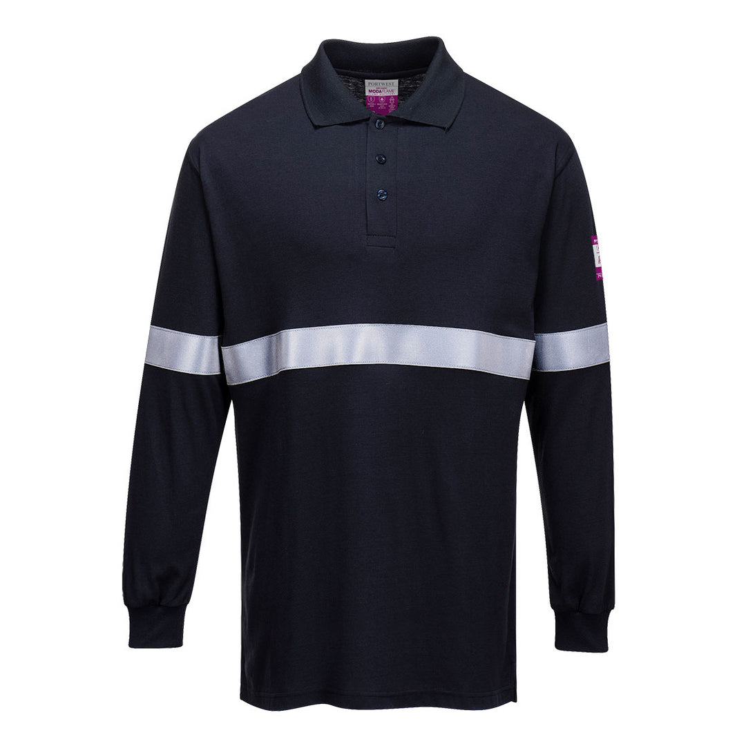 Tricou Polo cu Maneci Lungi Antistatic si Ignifug cu Benzi Reflectorizante - Navy