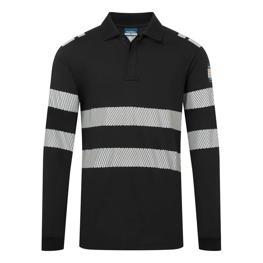 FR Modaflame Anti-Static Hi-Vis Long Sleeve Polo Shirt - Negru