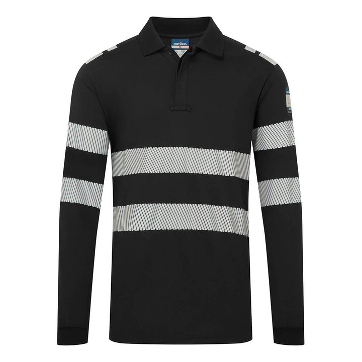FR Modaflame Anti-Static Hi-Vis Long Sleeve Polo Shirt - Negru