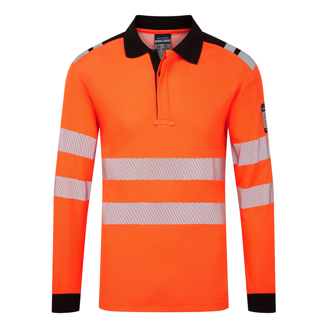 FR Modaflame Anti-Static Hi-Vis Long Sleeve Polo Shirt - Portocaliu/Negru