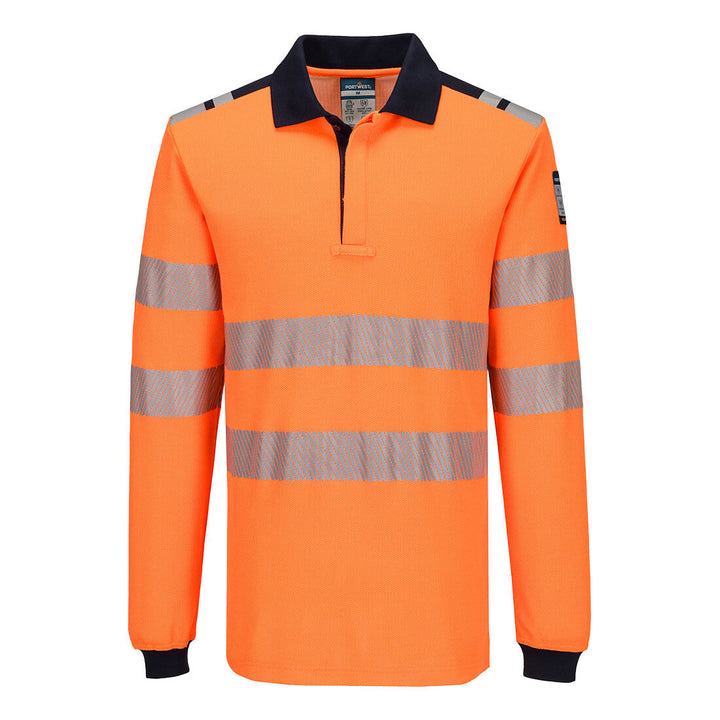 FR Modaflame Anti-Static Hi-Vis Long Sleeve Polo Shirt - Portocaliu/Navy