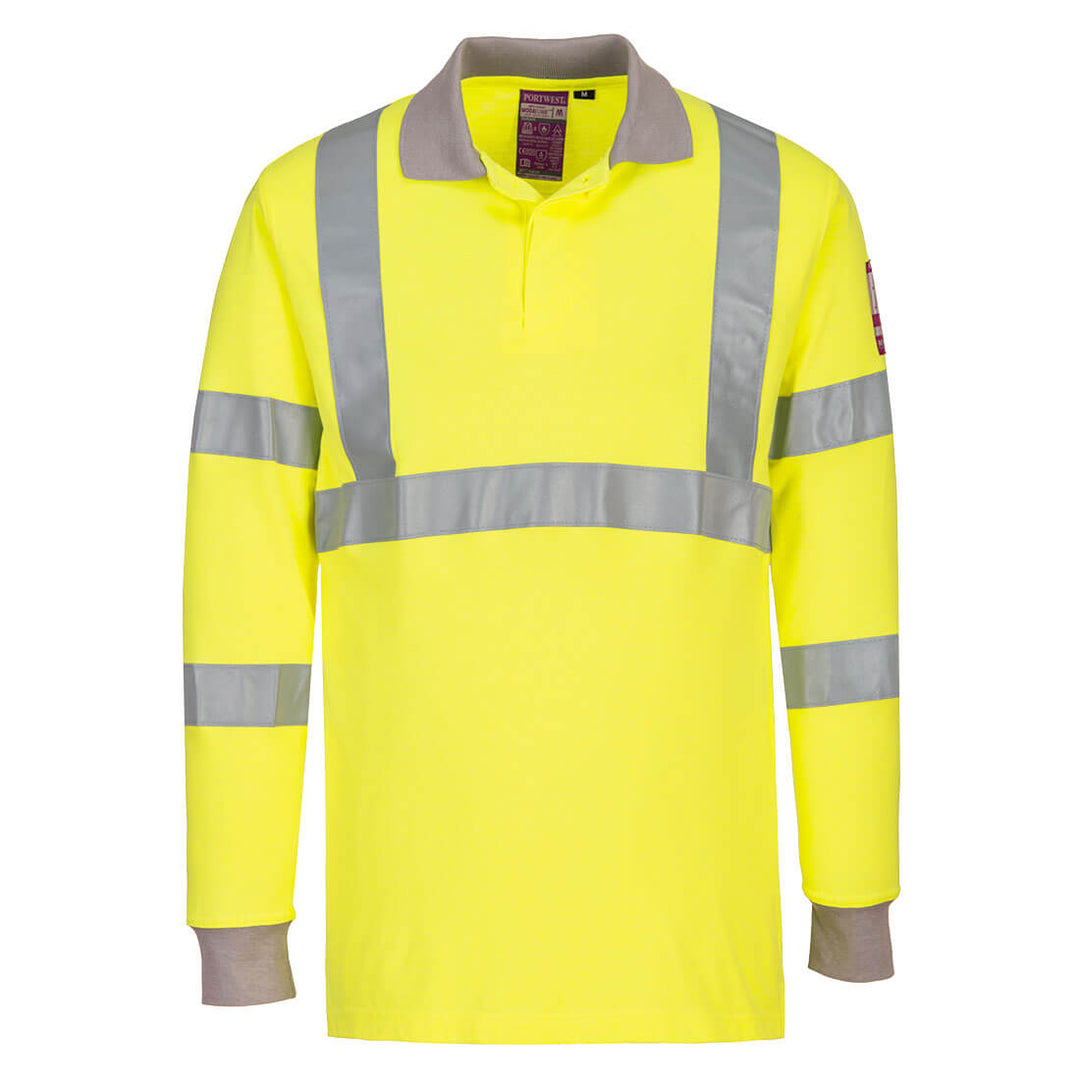 FR Modaflame Anti-Static Hi-Vis Long Sleeve Polo Shirt - Galben