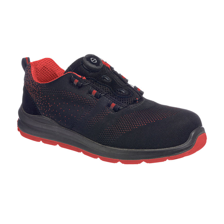 Portwest Compositelite Wire Lace Safety Trainer Knit S1P - Negru/Rosu