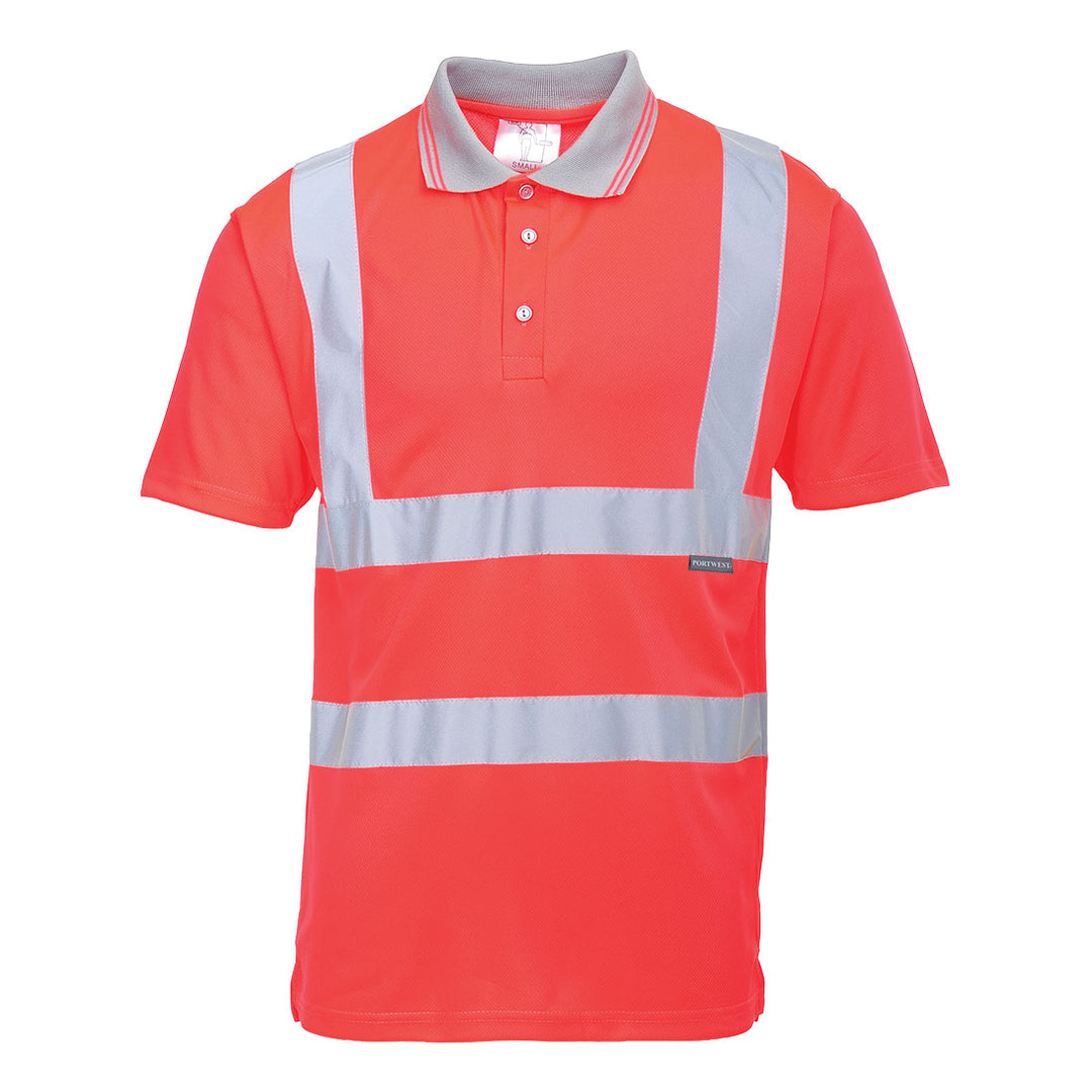 Tricou Polo Hi-Vis cu Maneci Scurte - Rosu