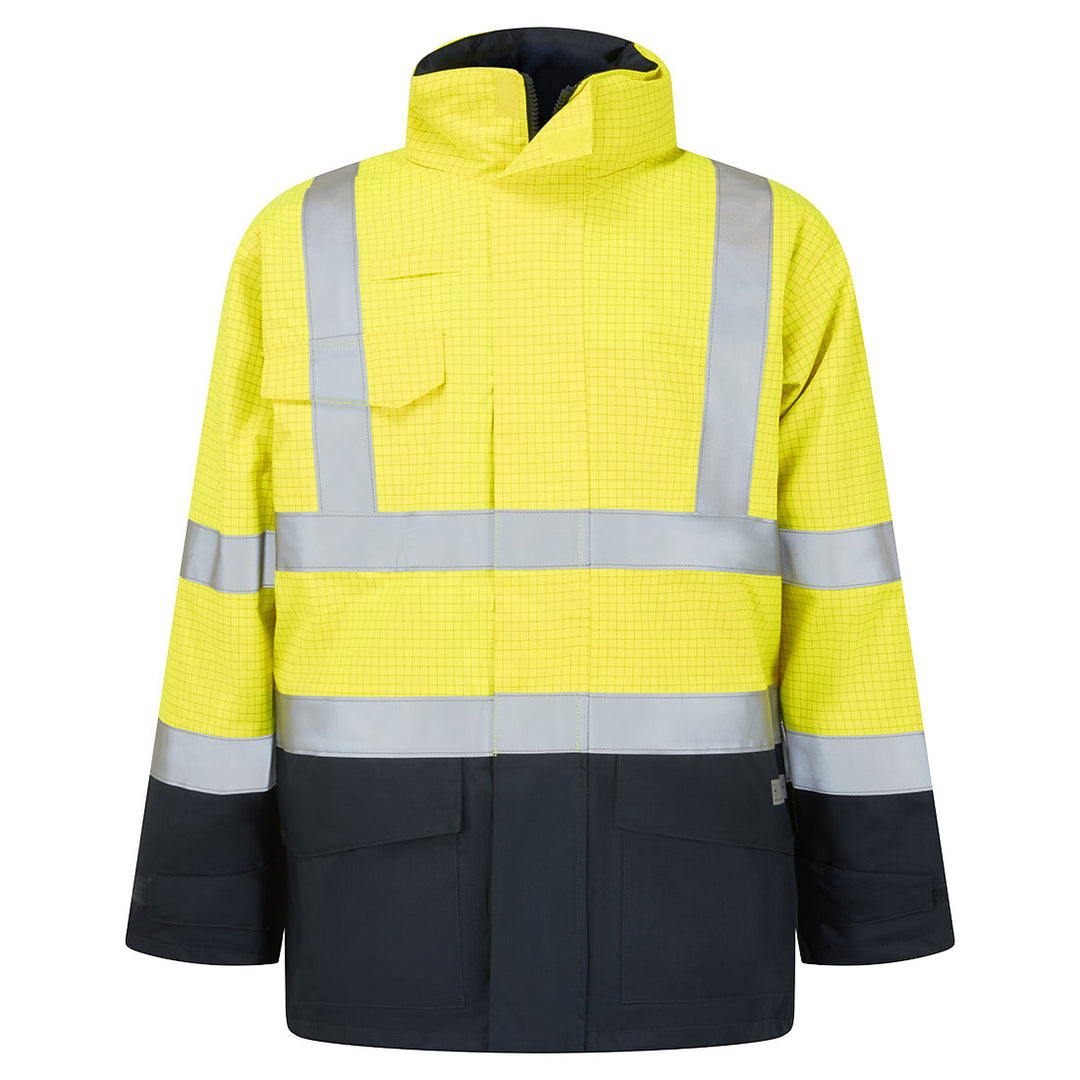 Jacheta de ploaie Bizflame HiVis Protectie Multipla. - Galben/Navy