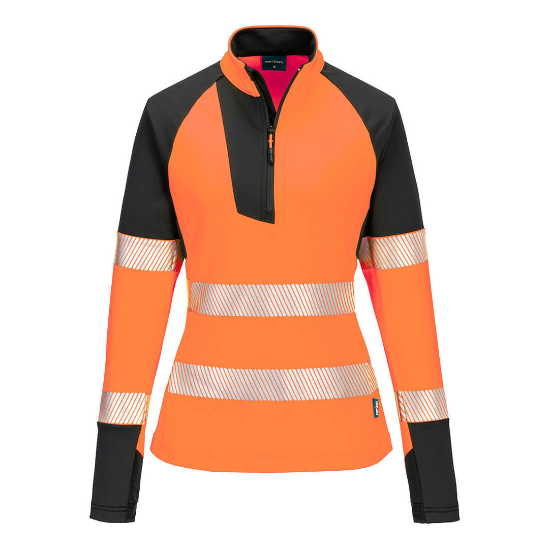 PW3 Hanorac cu fermoar 1/4 Hi-Vis pentru femei - Portocaliu/Negru
