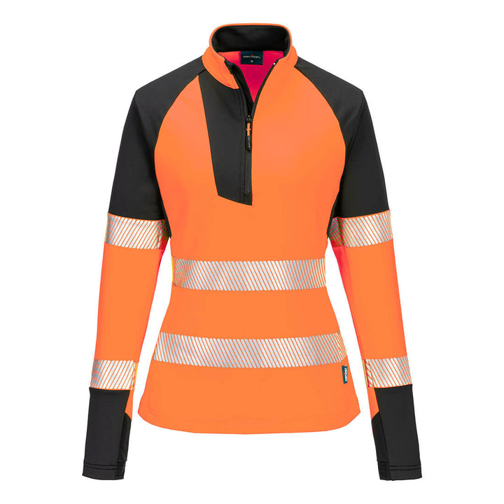 PW3 Hanorac cu fermoar 1/4 Hi-Vis pentru femei - Portocaliu/Negru