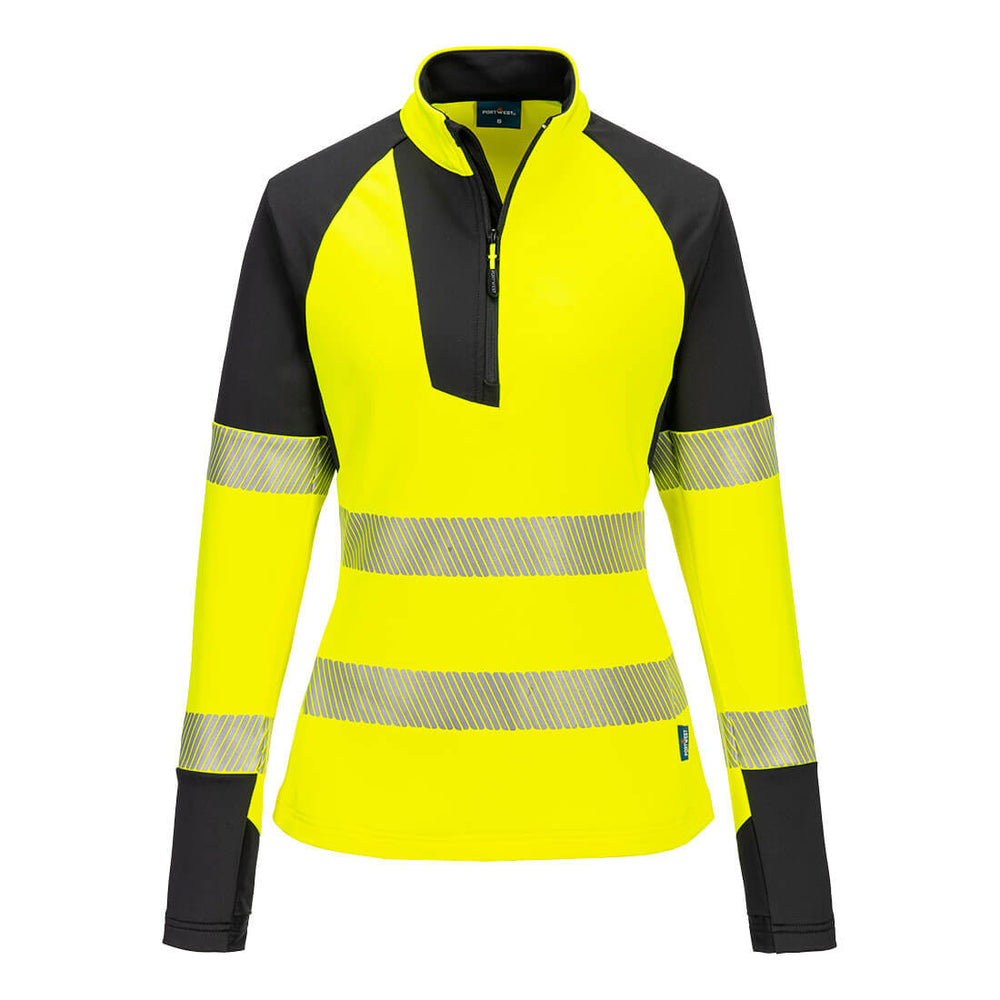 PW3 Hanorac cu fermoar 1/4 Hi-Vis pentru femei - Galben/Negru